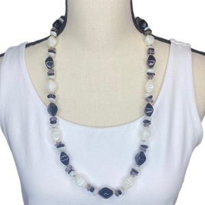 Women's Black, White, & Cream Beaded Necklace 29 Inches
